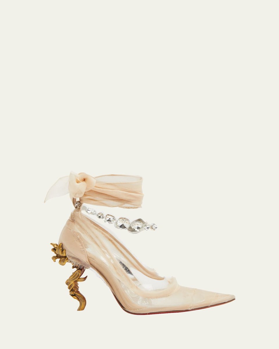 Belle & Jewels Ankle-Tie Red Sole Pumps